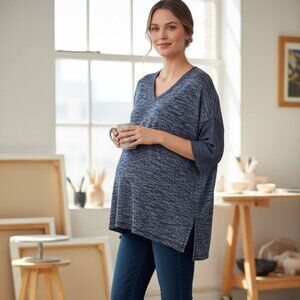Gap Maternity Sweater M Medium Blue Striped V-Neck Knit Pullover Short Sleeve To